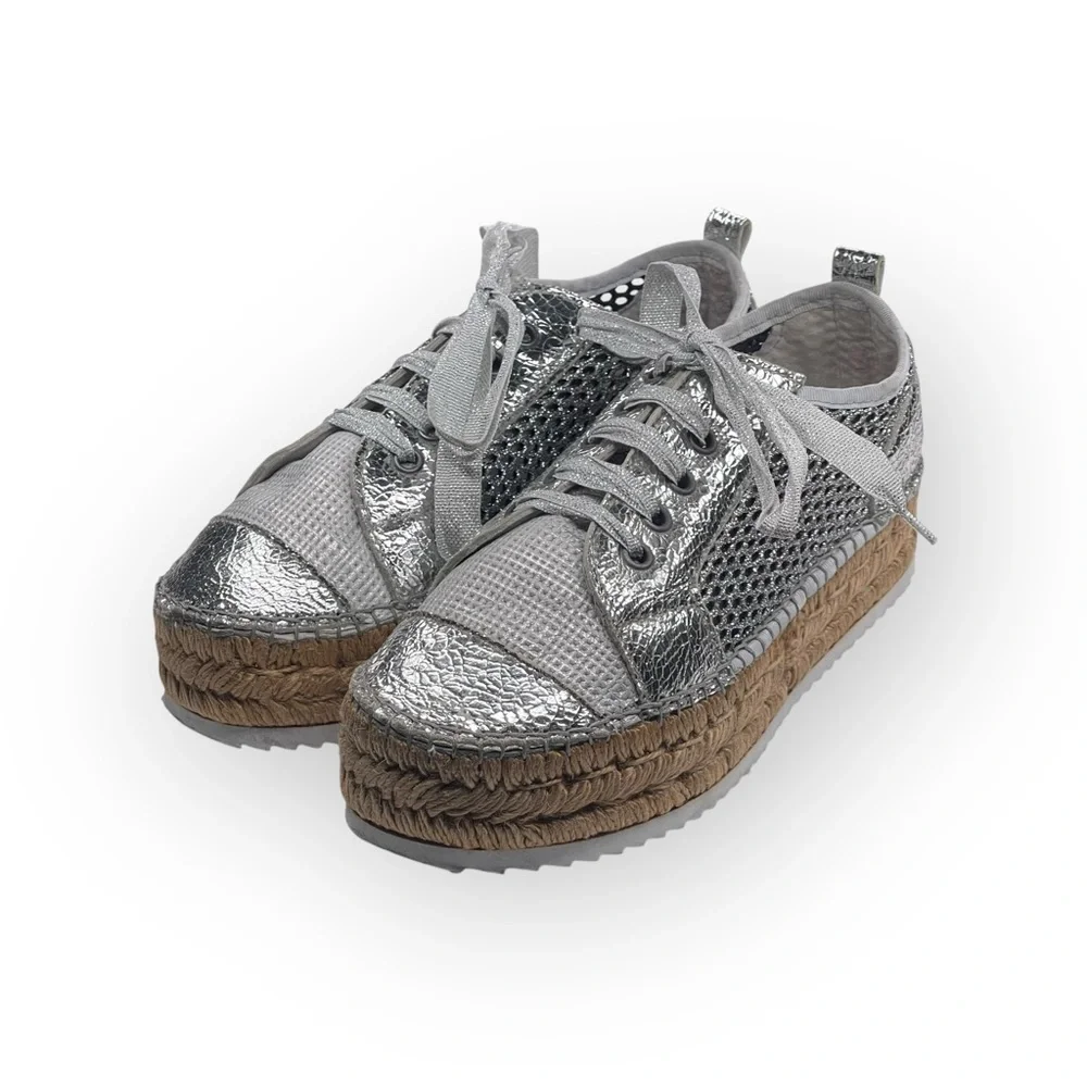 Cruz’n Shoes 𖦹 Handmade Double Sole Espadrilles 𖦹 Silver Metallic Crackle 𖦹 37